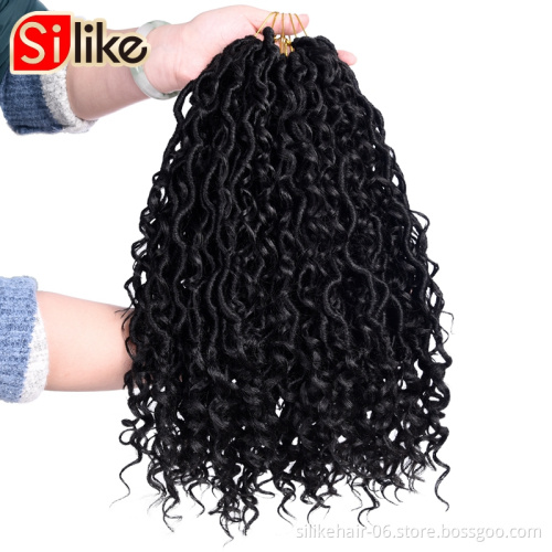 Silike Faux Locs curly Crochet Braids18 Inch Soft Natural Synthetic Hair Extension 12Stands/Pack Goddess Faux Locks Hair